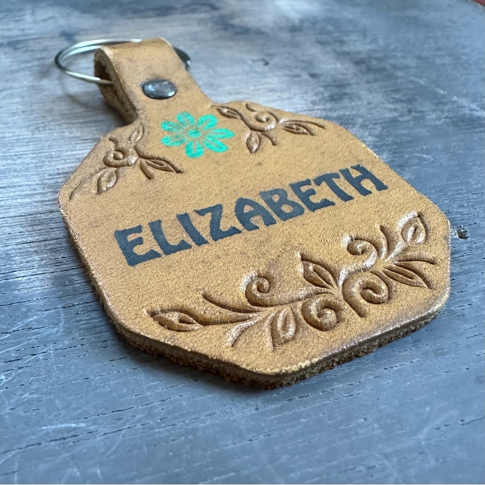 Vintage Personalized Tan Leather Keychain